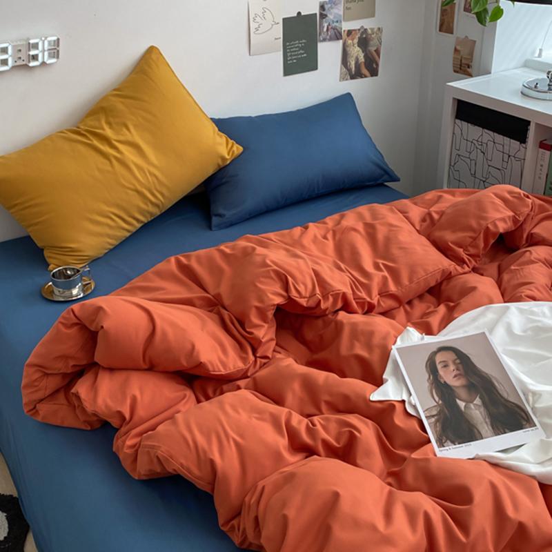 INS Nordic Bedding Set Quilt Cover Simple Solid Color Duvet Cover Set For Girls Single Twin Full Queen Flat & Fitted Sheet