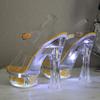 Sandale de damă cu toc înalt de 14 cm, floare sexy, transparentă, cristal strălucitor, toc gros, seria 10365, 14 cm LFD