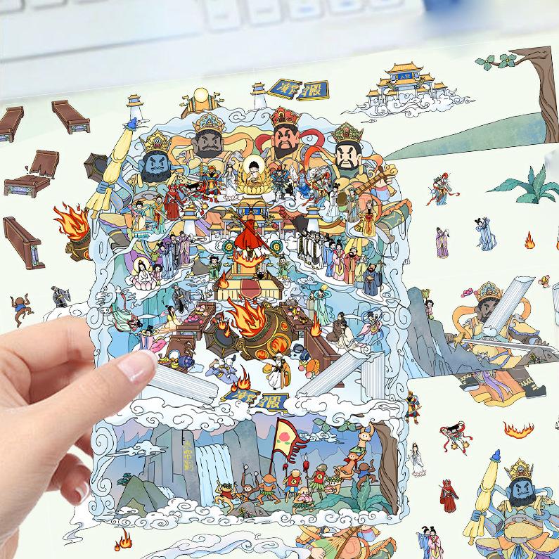 Kreslené krajinné samolepky Vícenásobný miniaturní svět 3D chata Rozbalit DIY scéna Ruční příspěvek