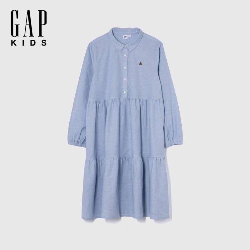 Gap Girls  Bear Embroidery Long Sleeve Shirt Dress L