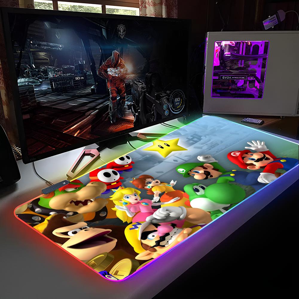 Hot Game Super Cool M-Mario Bros Mouse Pad RGB Backlit Mouse Pad Laptop Mouse Pad Laptop Gamer Computer Desk Gaming Accessories
