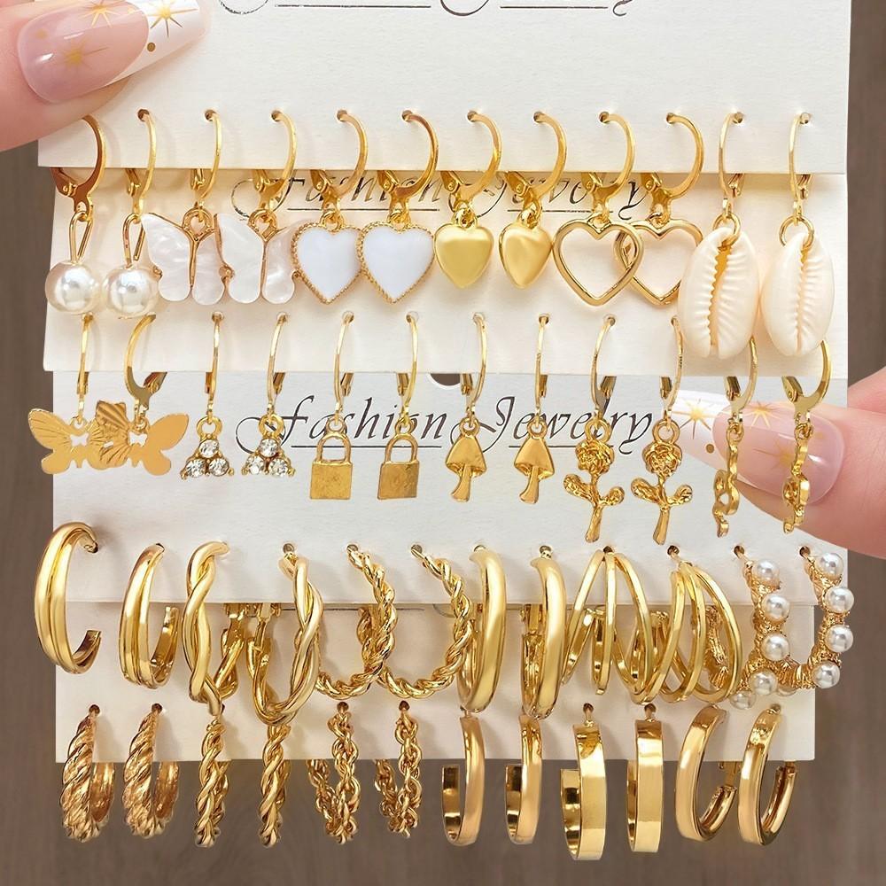 12/48pcs Bohemian Gold Color Earrings Set For Women Vintage Faux Pearl C-Shape Hoop Earrings Daily Wear Party Jewelry Gifts 2026