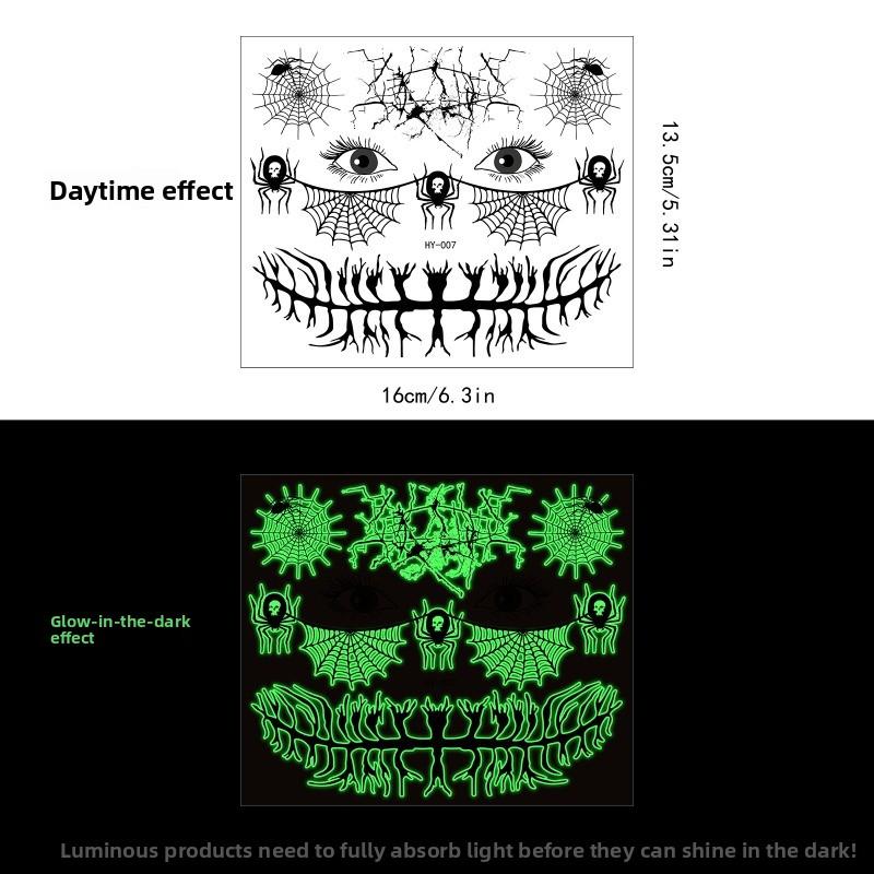Mary Funny Halloween Horror Mouth Luminous Tattoo Sticker, Face Sticker, Three-dimensional Spider Scar Waterproof