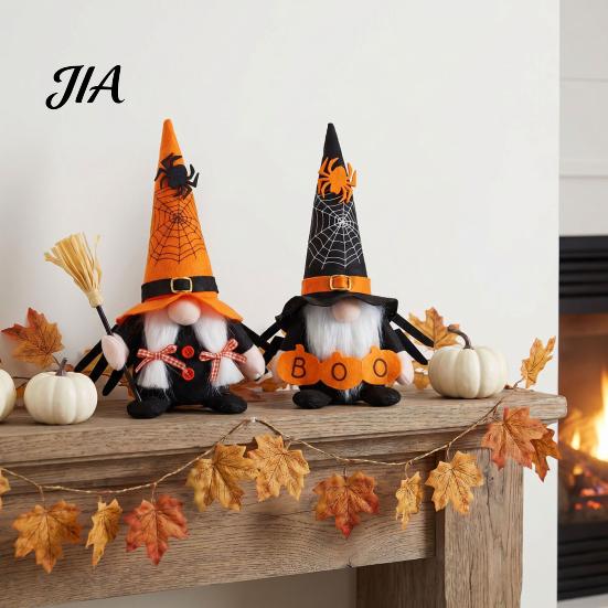 Small Car Interior Decorations Halloween Gnome Decoration, Spooky Orange Black Spider Web Boo Swedish Tomte Party Table Centerpieces Elf Figurine,