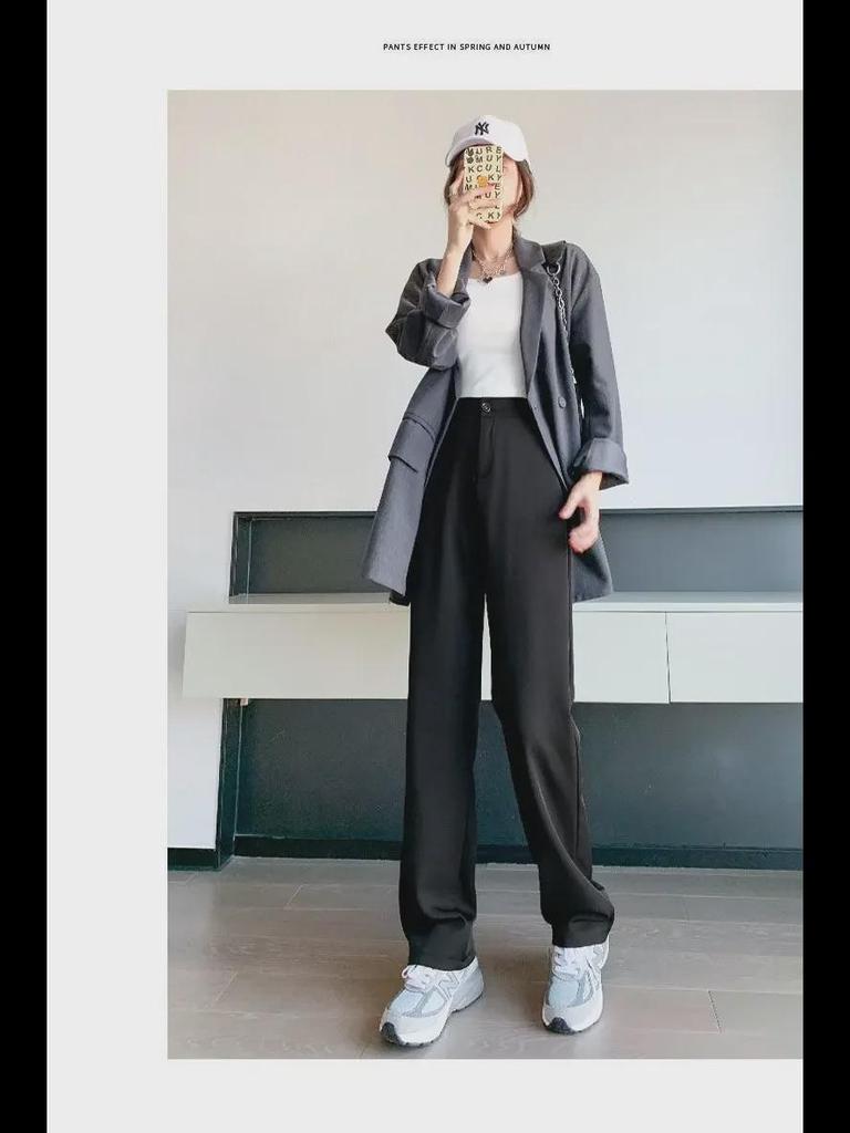 Women's High-Waist Black Wide-Leg Pants: Spring/Summer Slim, Straight, Loose, and Casual Trousers.