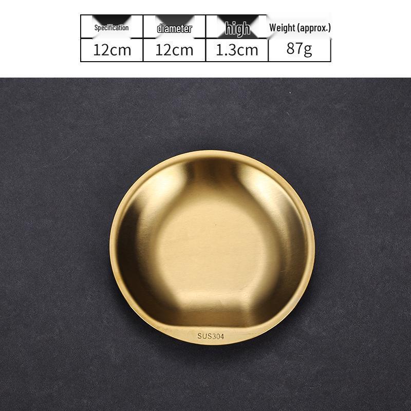 Korean Style Golden Round Plate - Shallow Plate for Snacks, Western Food, Steak, BBQ, and Desserts.