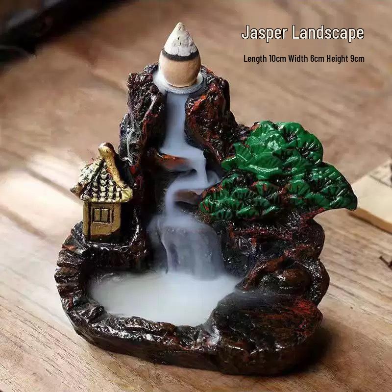 Creative Resin Backflow Incense Burner with High Mountain Flowing Water and Clouds Aromatherapy