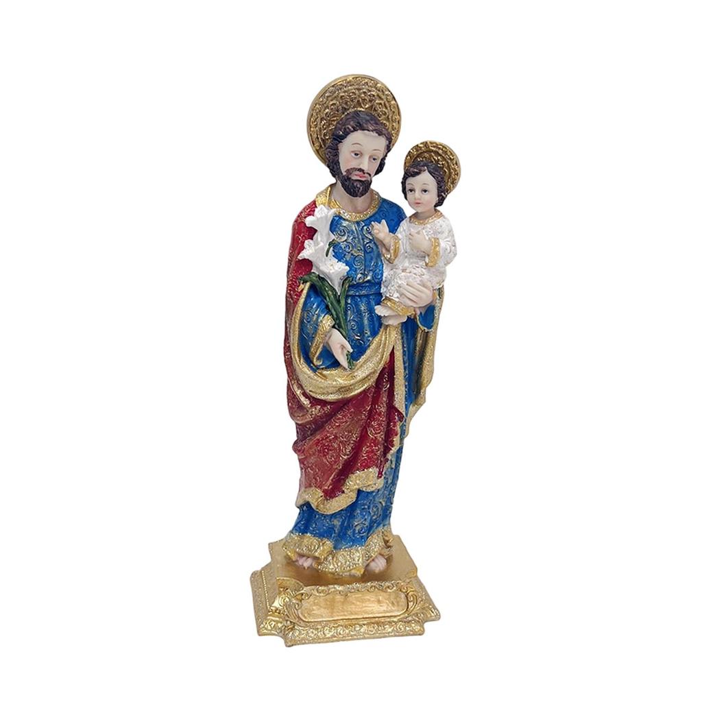 Joseph Holding Christ Child Resin Figurine Christian Ornament Decorative Sculpture for Father’s Day Gift Indoor Tabletop