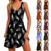Women's Casual Sundress With Pockets Summer Boho Beach Dress Floral Blouses For Women T-Shirts Dress V Neck Loose Tank Dresses