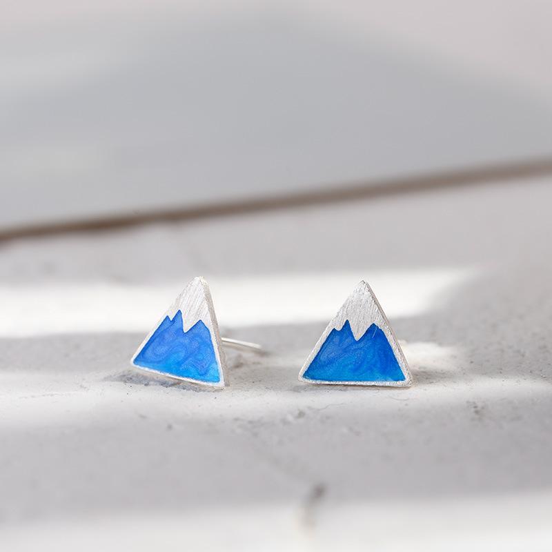 Female Gradual Change Blue Iceberg Triangle Handmade Drop Glaze Geometric Japanese Niche Design Earrings