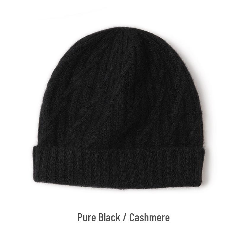 Women's Pure Cashmere Cable Knit Beanie - Warm, Windproof with Ear Protection for Autumn/Winter