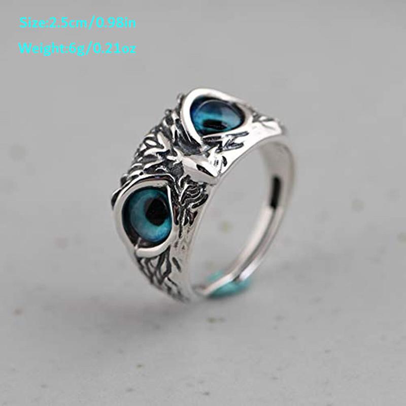 Adjustable Vintage Owl Ring Men Women Retro Colorful Eyes Ring