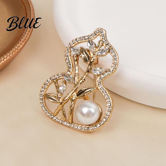 Cheongsam Badge Women Brooch Sparkling Rhinestone Imitation Pearl Inlaid Gourd
