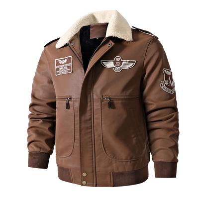 Podzim Zima Pánská kožená bunda na motorku Kožešinový límec Vintage Hnědý Fleece Umělá kůže Vepřovice Military Bomber Bundy 8xl