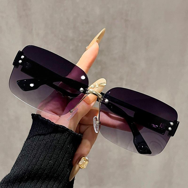 2PCS Square UV Frameless New Sunglasses Retro Blocking Sunglasses Ladies Men Gradient Lenses