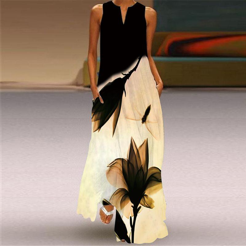 Dress Women 3D Print Peacock Dragon Big Elephant Horse Tiger Lion Animal Pattern Sleeveless Maxi Dress
