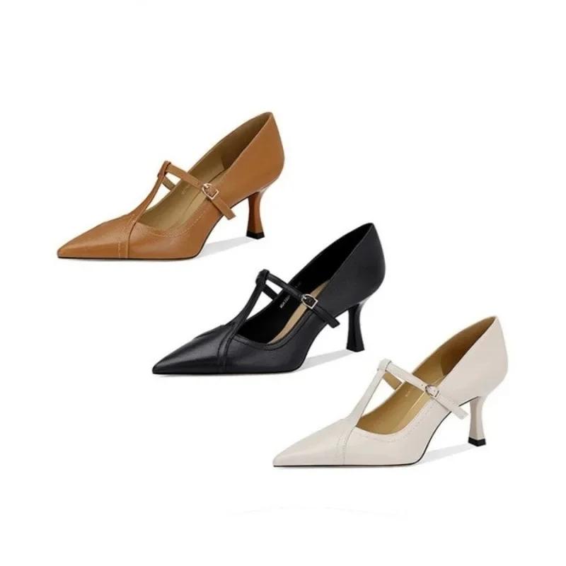 

Горячая Распродажа Сезона Элегантные Коричневые Туфли-Лодочки на Высоком Каблуке с Острым Носком Французский Стиль Мэри Джейн для Банкета Легкие Удобные 39