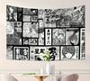 Japanese Anime Manga Wall Tapestry  Black  White Comic Newspaper Collage Large Art Print for Home  Party Decor