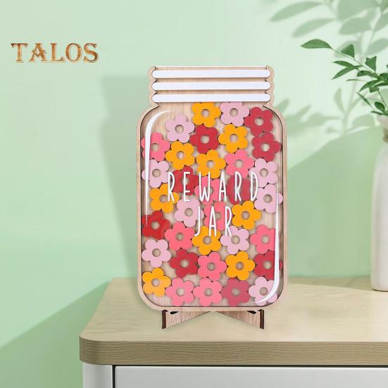 Wooden Reward Jar for Kids Positive Behavior Incentive Chart with Base Stars Flowers Incentive System Management Tools for Student Home Classroom