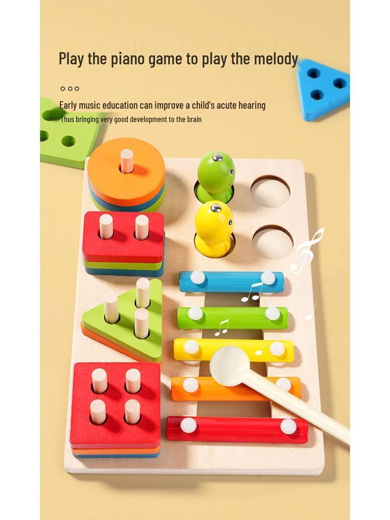 3-in-1 Angel- & Xylophon-Kognitives Spielzeug zur Form- & Farberkennung, Musikalische Erleuchtung
