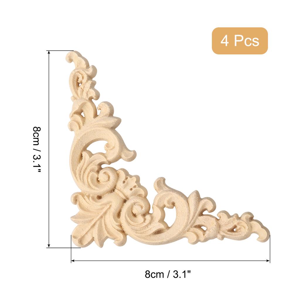 4pcs Wood Carved Door Cabinets Wood Applique Onlays Figurine Craft Home Decor Unpainted Corners Carved Decals Wall Decoration