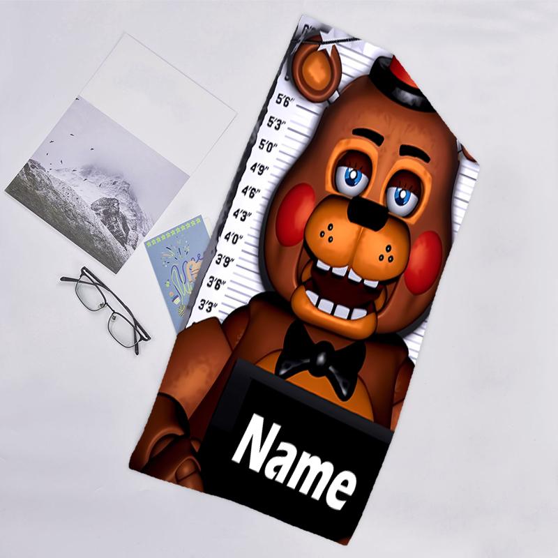 1pc Freddy Bear2 Beach Towel with Custom Name, Beach/Swimming/Bath/Picnic/Camping Towel, Suitable for Seaside Beaches