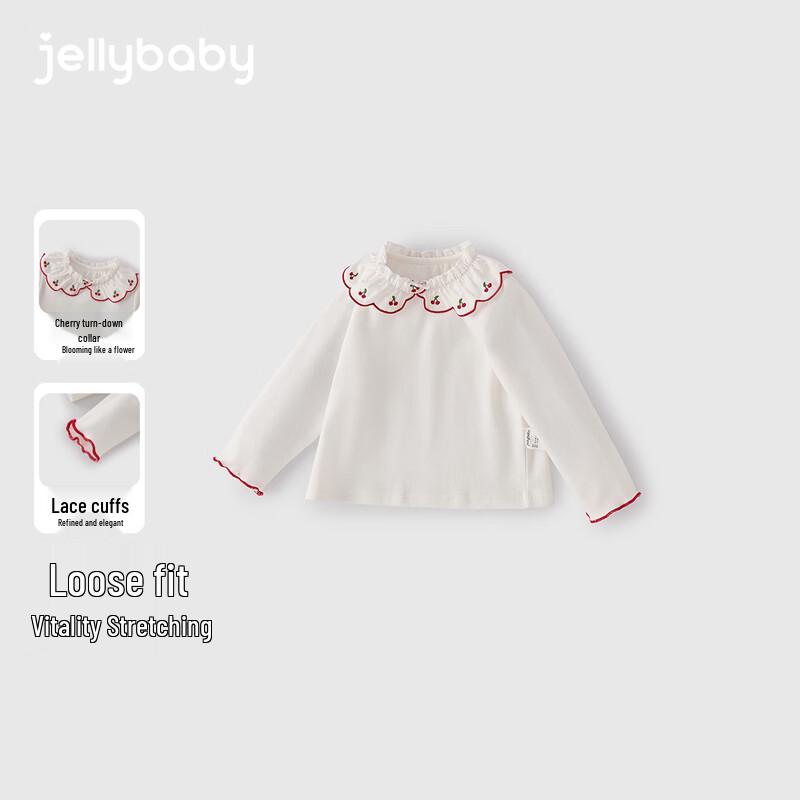 JELLYBABY Girls' French Ruffle Embroidered Long Sleeve T-Shirt