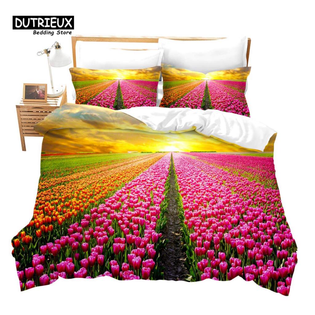 Romantic European Town Bedding Set Cityscape Duvet Cover Set Night Scenery Tower Comforter Cover Ship Bed Cover Twin King Size