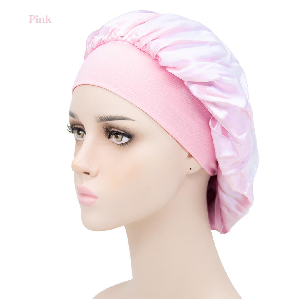 

Silk Satin Bonnet for Women & Men, Elastic Wide Band Hair Wrap Cap for Curly Hair & Wigs рожевий