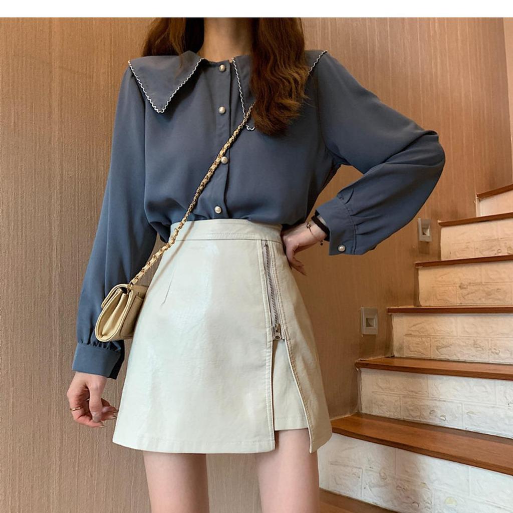 Women's High-Waisted PU Leather A-Line Zipper Mini Skirt