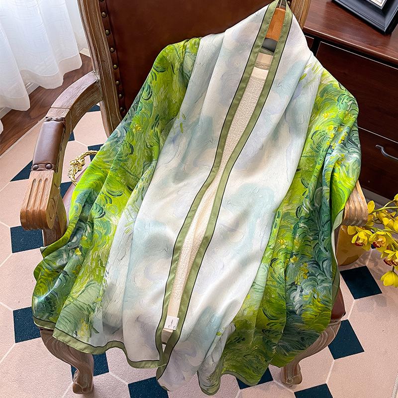 Luxury Brand 100% Real Silk Scarf Women Designer Shawls and Wraps Elegant Floral Print Pashmina Soft Long Scarves Femme Hijab