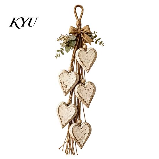 Boho Wooden Wall Decor Farmhouse Hanging Heart with 5 Layer Hearts, Vintage Wood Style Sign Trinket Shelf Art for Living Room Bedroom, Decoration And