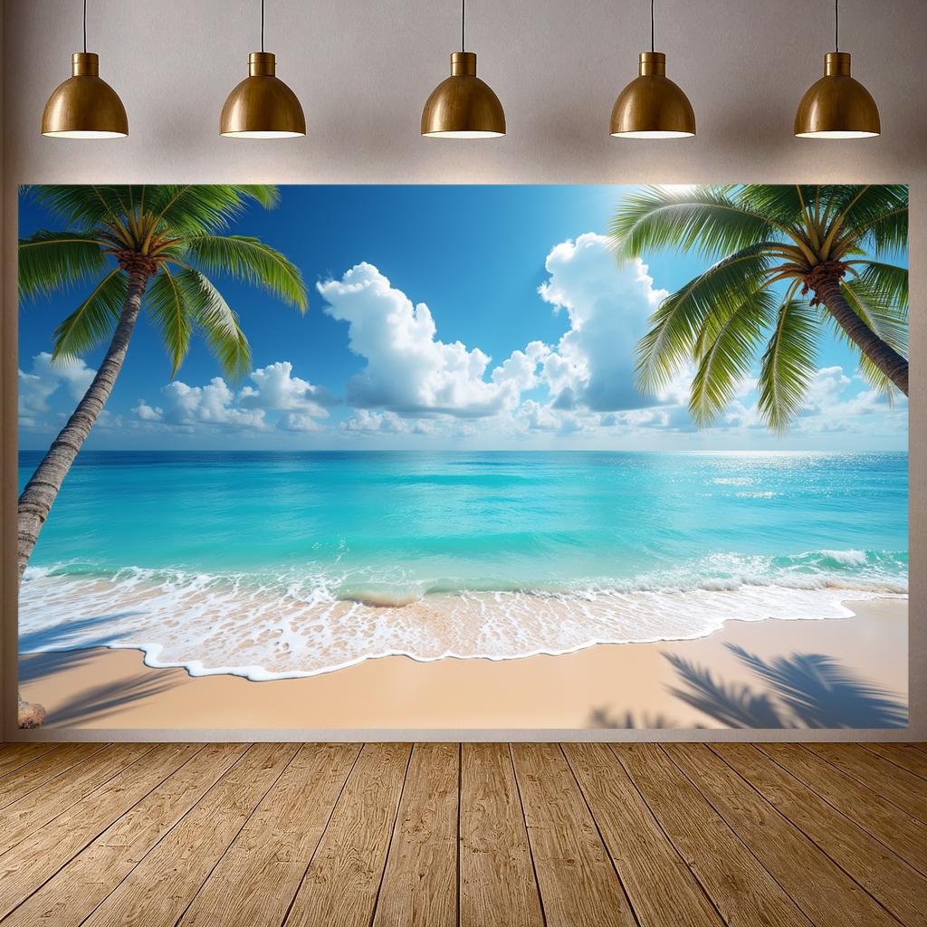 Seaside Event Banner Vivid Color Scheme Ocean Celebration Banner Summer Photo Backdrop Blue Ocean Theme Seaside Backdrop