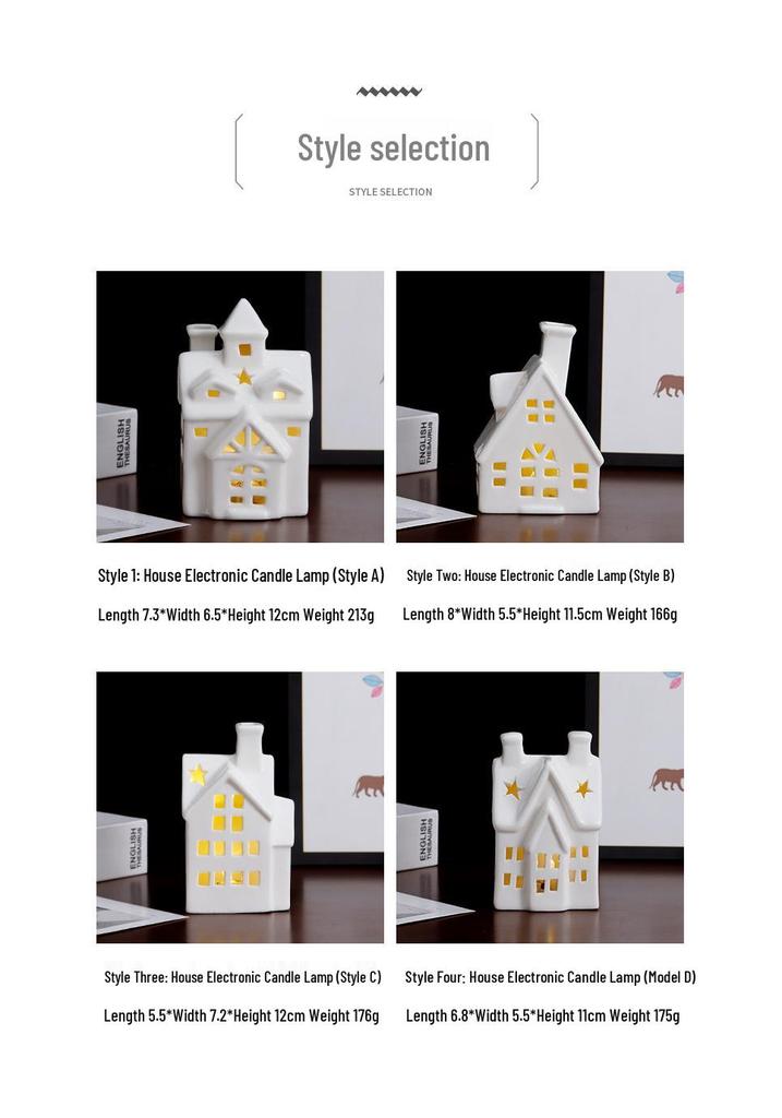 European Ceramic LED Christmas House Ornament: Creative Hollow Candlestick Night Light