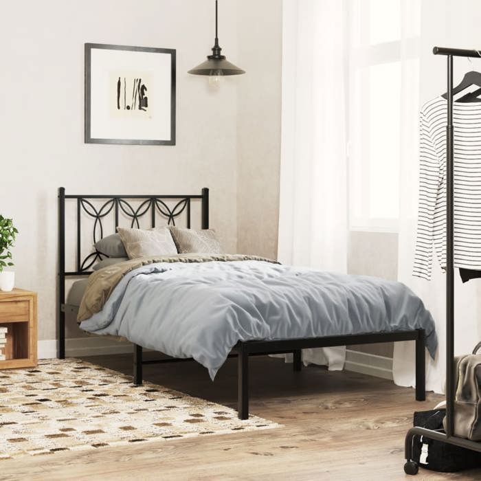 VidaXL Cadre de lit métal avec tête de lit noir 90x190 cm, lit simple, meuble de chambre à coucher, lit d'invité, lit, cadre 376120