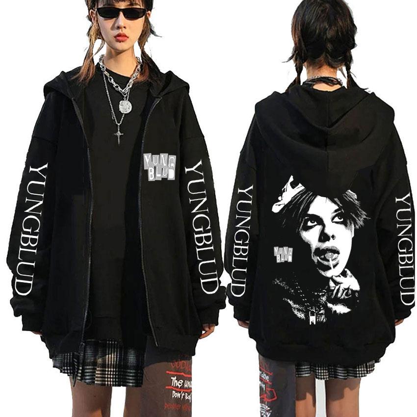 Singer Yungblud Black Hearts Club Zipper Hoodie Male Fleece Cotton Zip Up Hoodies Men Women Rock Vintage Oversized Zip Up Jacket