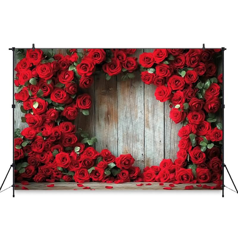 Mocsicka Red Love Rose Background Valentine's Day Party Flower Plank Wall Wedding Decorations Photography Backdrop Studio Banner
