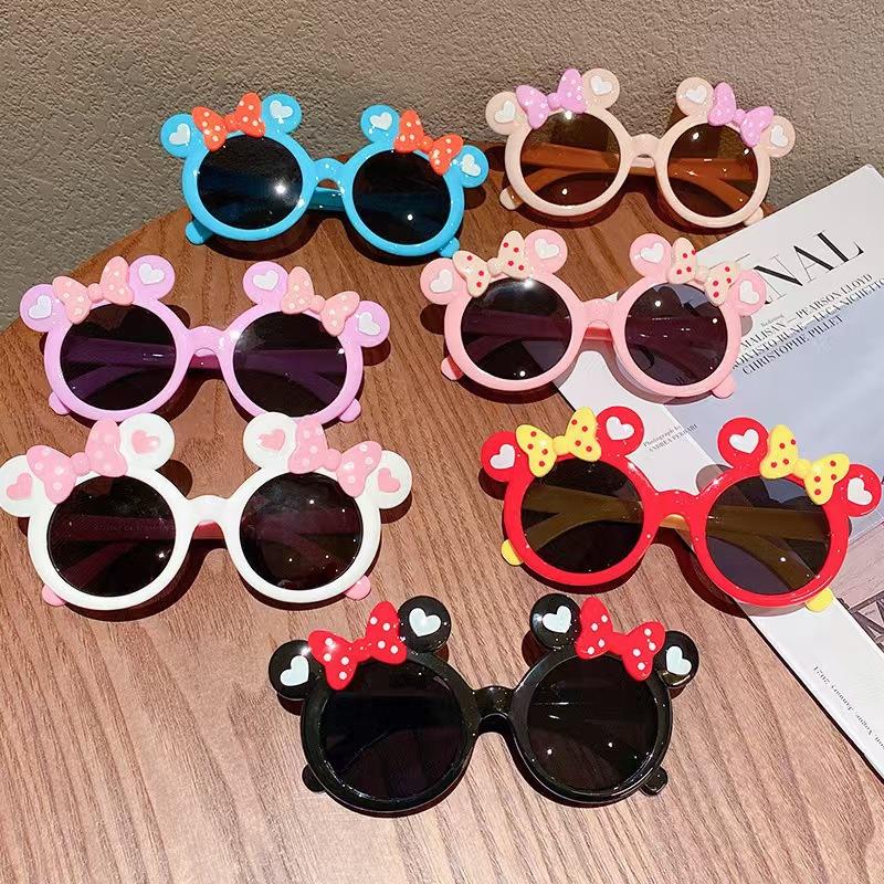 Cute Mickey Children'S Sunglasses Girl, Cartoon Minnie Bow Sunscreen Sunglasses Glasses