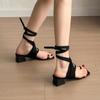 2025 Sleeve toe strap sandals fairy style spring versatile cross strap square head medium thick heel Roman high heel