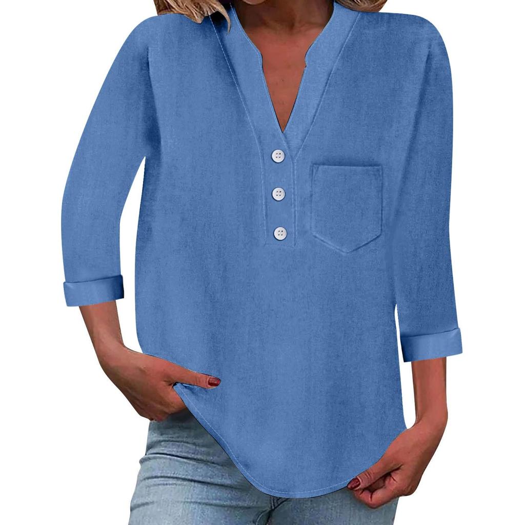 Women's Relaxed Fit Linen Shirt With 3/4 Sleeves