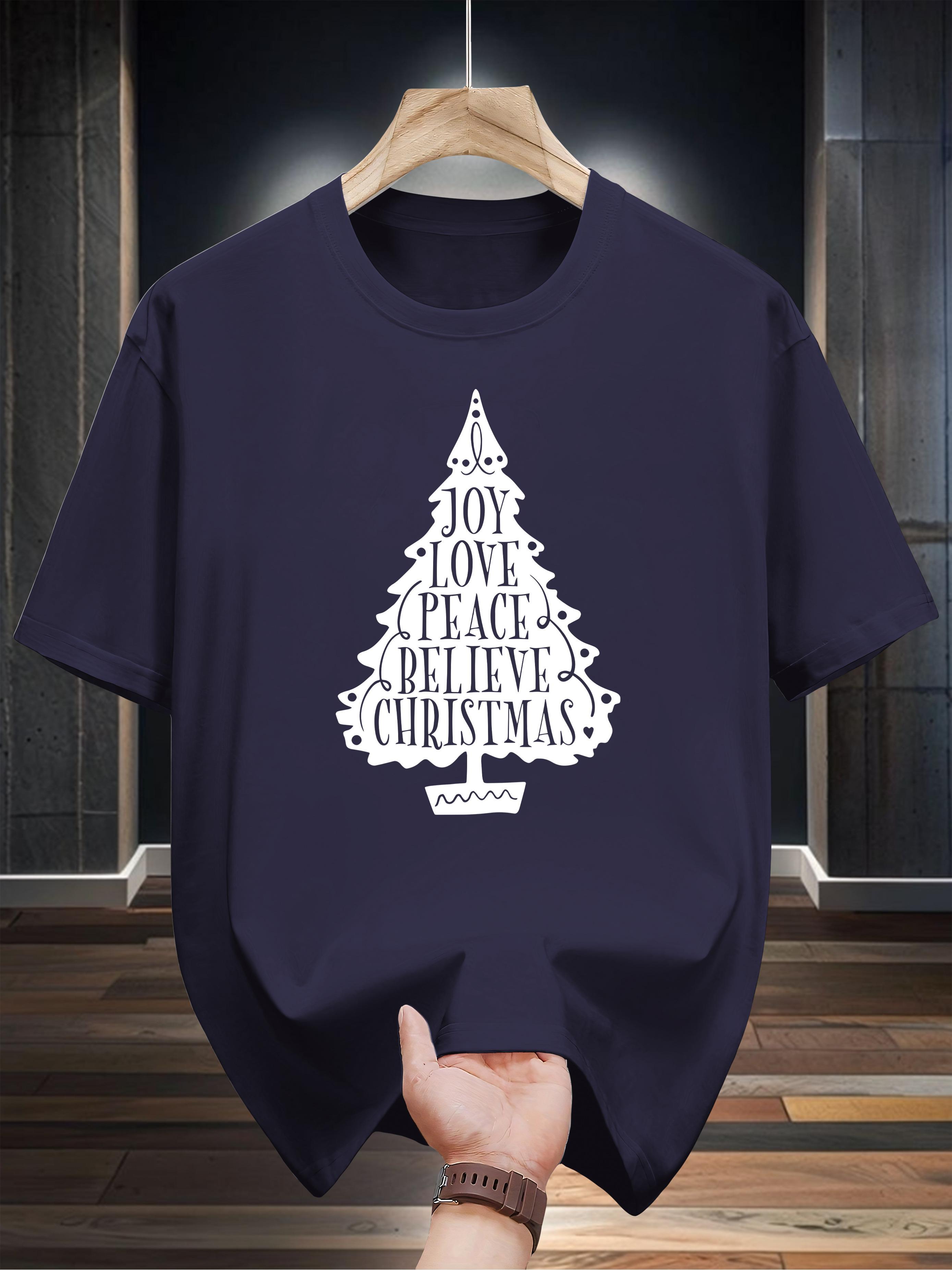 100% Cotton Short Sleeve T-shirt - Black with White Christmas Tree Design S