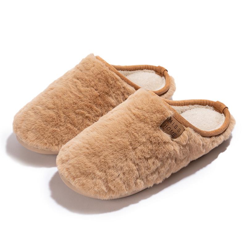 New simple home fluffy slippers autumn and winter couples home imitation rabbit fur piled warm non-slip cotton slippers