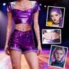 4pcs Large Kpop Purple Makeup Tattoo Stickers - Demon Body Art with Laser Lightning Effects,Temporary Tattoos for Parties