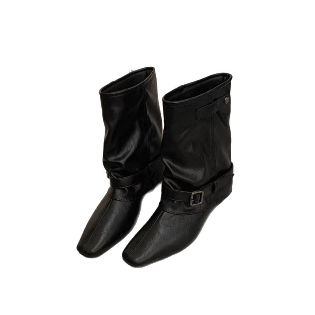 Vintage suede khaki short boots women's boots French boots autumn and winter niche design western pile boots knight boots