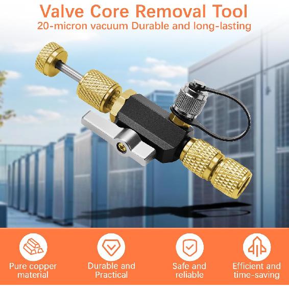 HVAC Valve Core Removal Tool,Valve Core Remover Taller Tool,1/4"& 5/16" Dual Valve Mega Flow Vacuum-Rated Valve Core Removal Tool,20 Microns