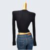 Export Cut Label Round Neck Short Long-Sleeved Knitting Bottoming Shirt Pullover Sunken Stripe Inner Wear Autumn Women's High Waist Crop Top