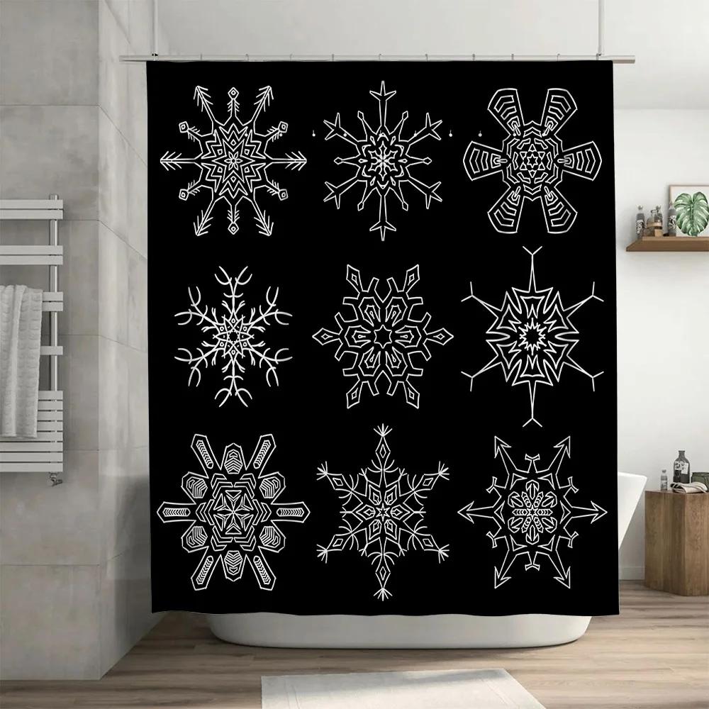 Schneeflockenmuster Schwarzer Duschvorhang Wasserdichte Badezimmerdekorationen Heimzubehör Mehrere Größen erhältlich