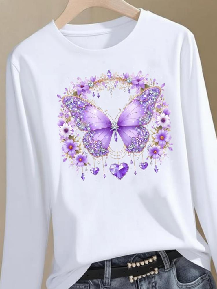 (Asian Size) flower style trend Clothing Women Graphic Tee o-neck Print T Shirt Casual autumn winter spring Fashion Top Long Sleeve T-shirts