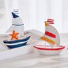 Sailboat Ornament, Wooden Iron Desktop Figure, Small Nautical Tabletop Decoration, Blue White Striped Lifebuoy Starfish Marine Style Ornament