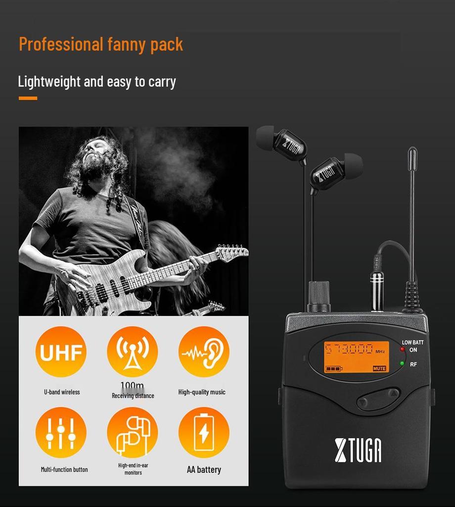 XTUGA RW2080 UHF Dual-Channel Wireless In-Ear Monitor System with Rackmount 2U Transmitter for Stage and Recording